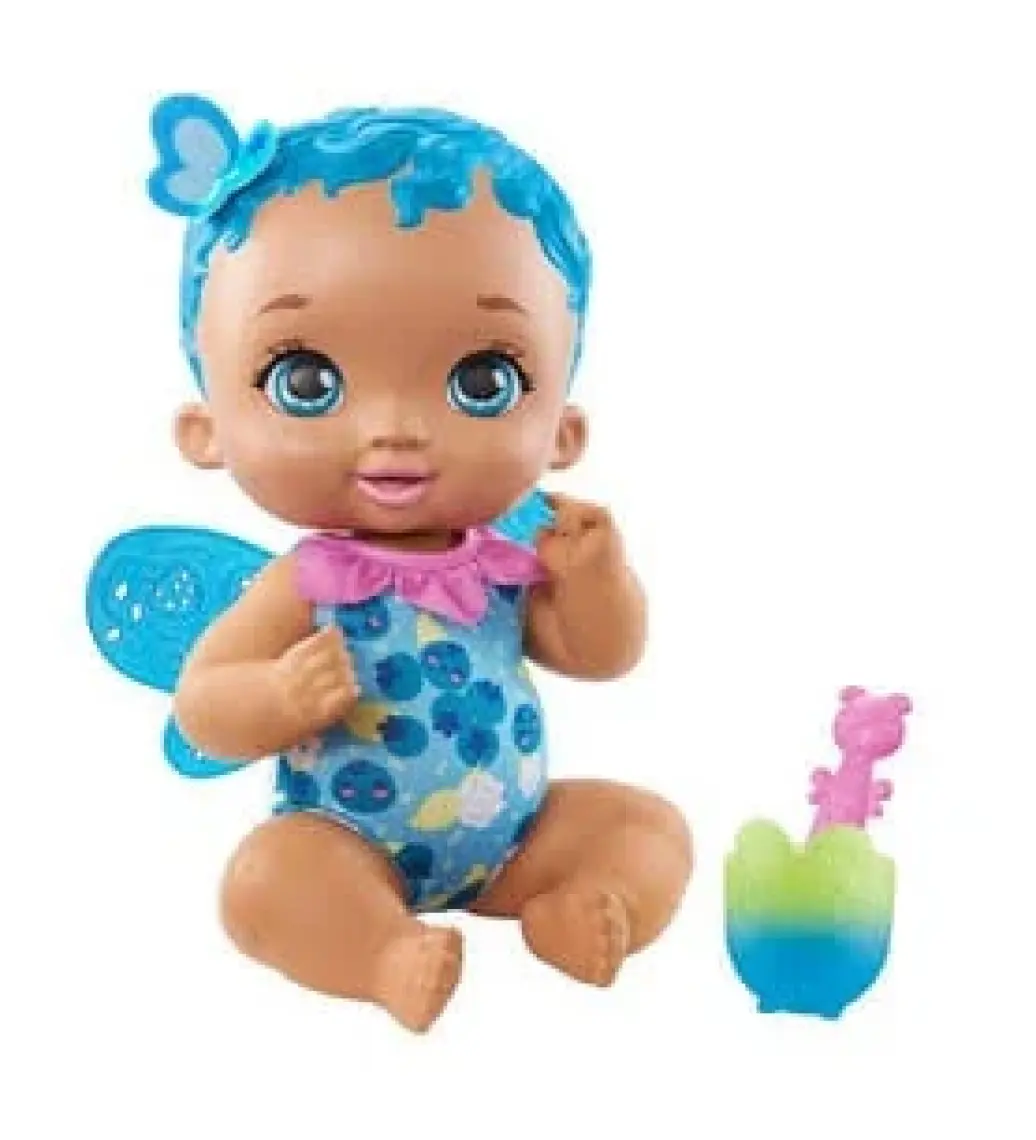 My Garden Baby Kelebek Bebeğimin Yemek Zamanı - Mavi Saçlı Bebek (30 cm), Renk Değiştiren Mama Kabı ve Kaşığı ile, 2 Yaş ve Üzeri GYP01