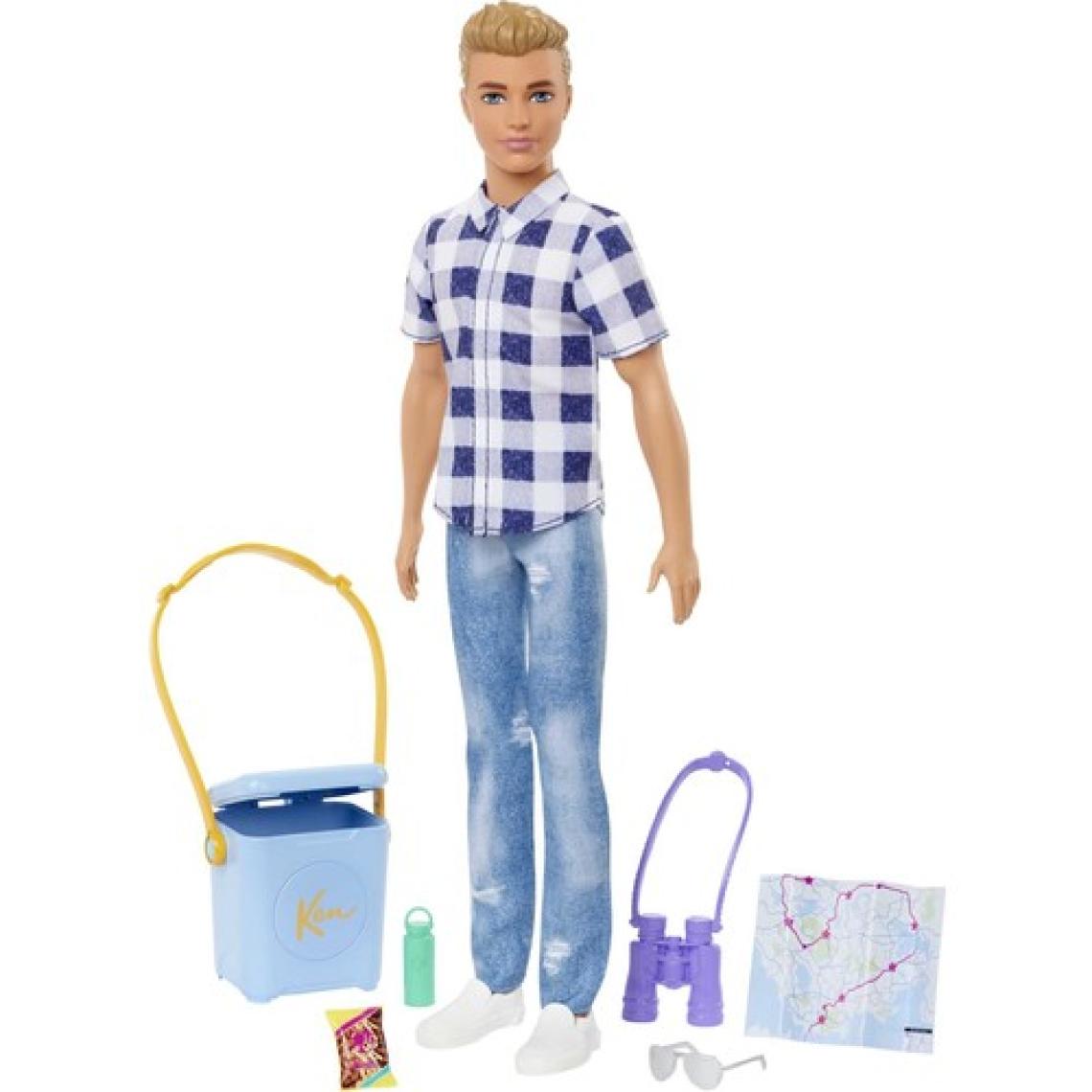 Barbie Ken İle Kamp Aksesuarları, Ekose Gömlek, Kot Pantolon Ve Beyaz Spor Ayakkabılar Giyer, 3 Yaş Ve Üzeri Hhr66