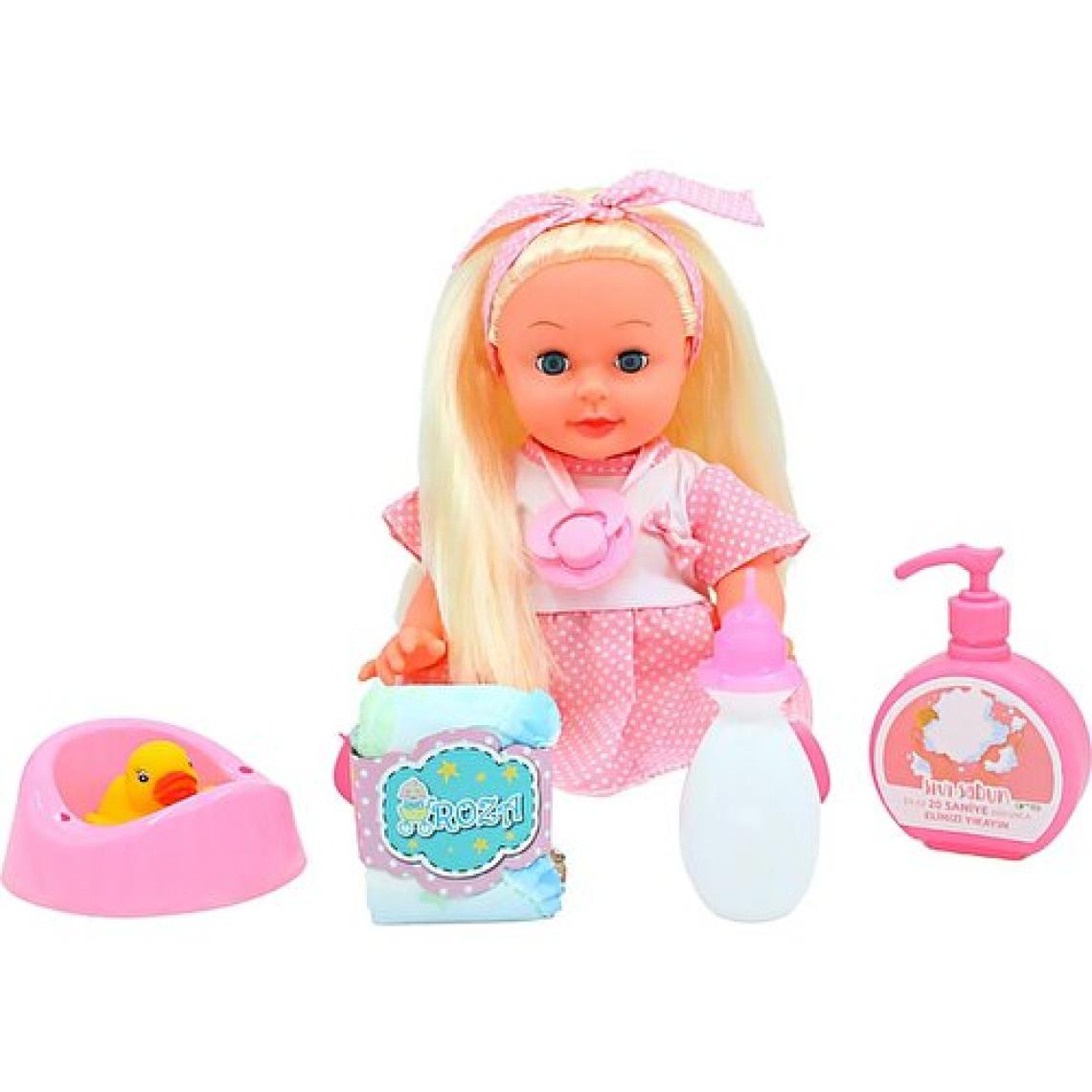 Global Toys Altını Islatan Türkçe Konuşan Pembe Puantiye Elbiseli 35 Cm  Et Bebek