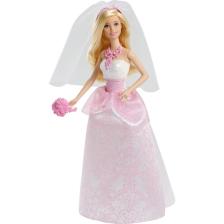 Barbie Gelin Bebek, Beyaz ve Pembe Elbiseli, Gelin Buketi ve Duvak ile Cff37