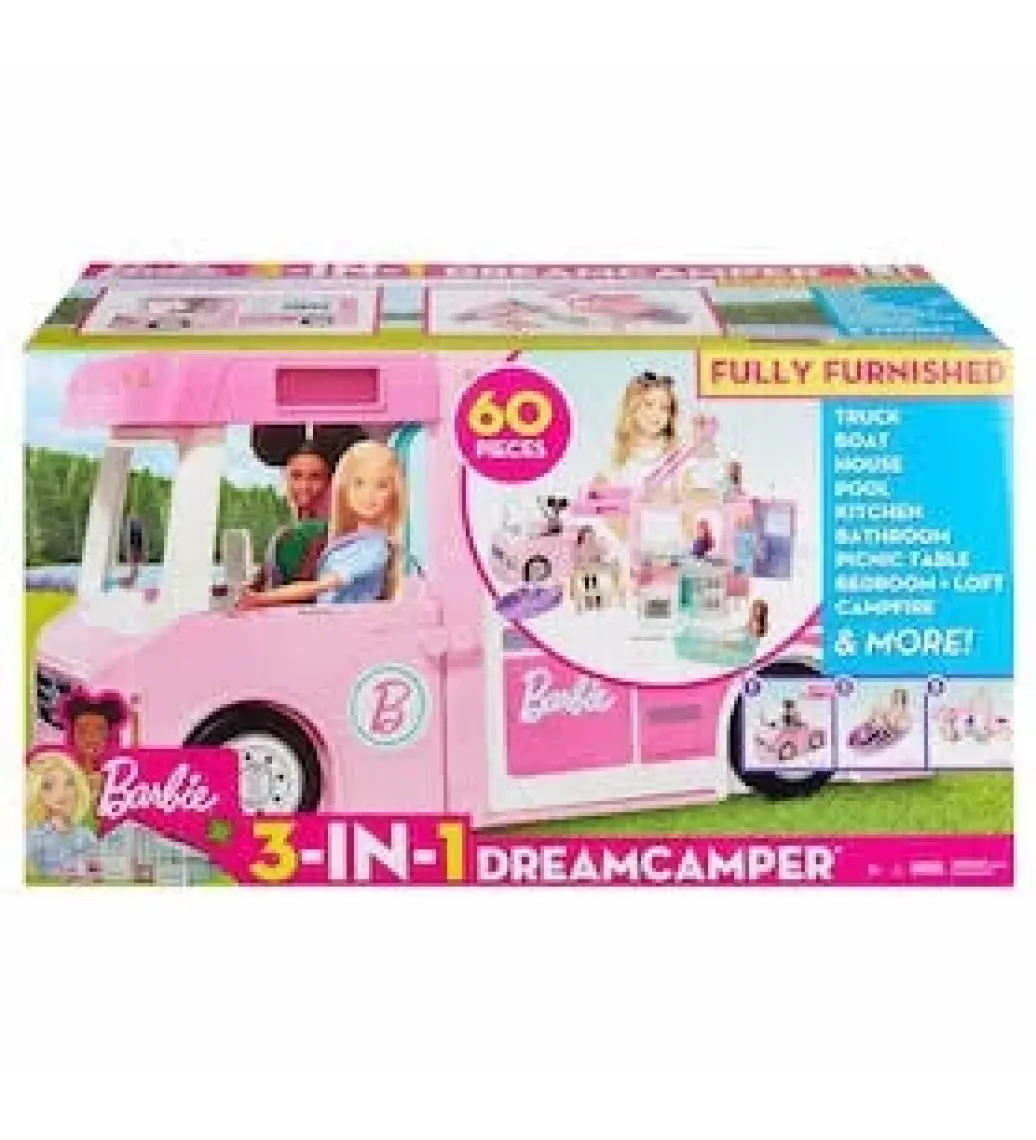 Barbie'nin 3'ü Bir Arada Muhteşem Karavanı ve Aksesuarları, Havuz, Kamyonet, Tekne ve 50 Aksesuarlı Araç Dahil GHL93