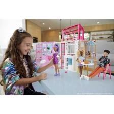 Barbie'nin Taşınabilir Portatif Evi, 2 kat ve 4 oyun alanı, yavru köpek ve aksesuarlar dahil mobilyalı ev, 3 yaş ve üzeri HCD47
