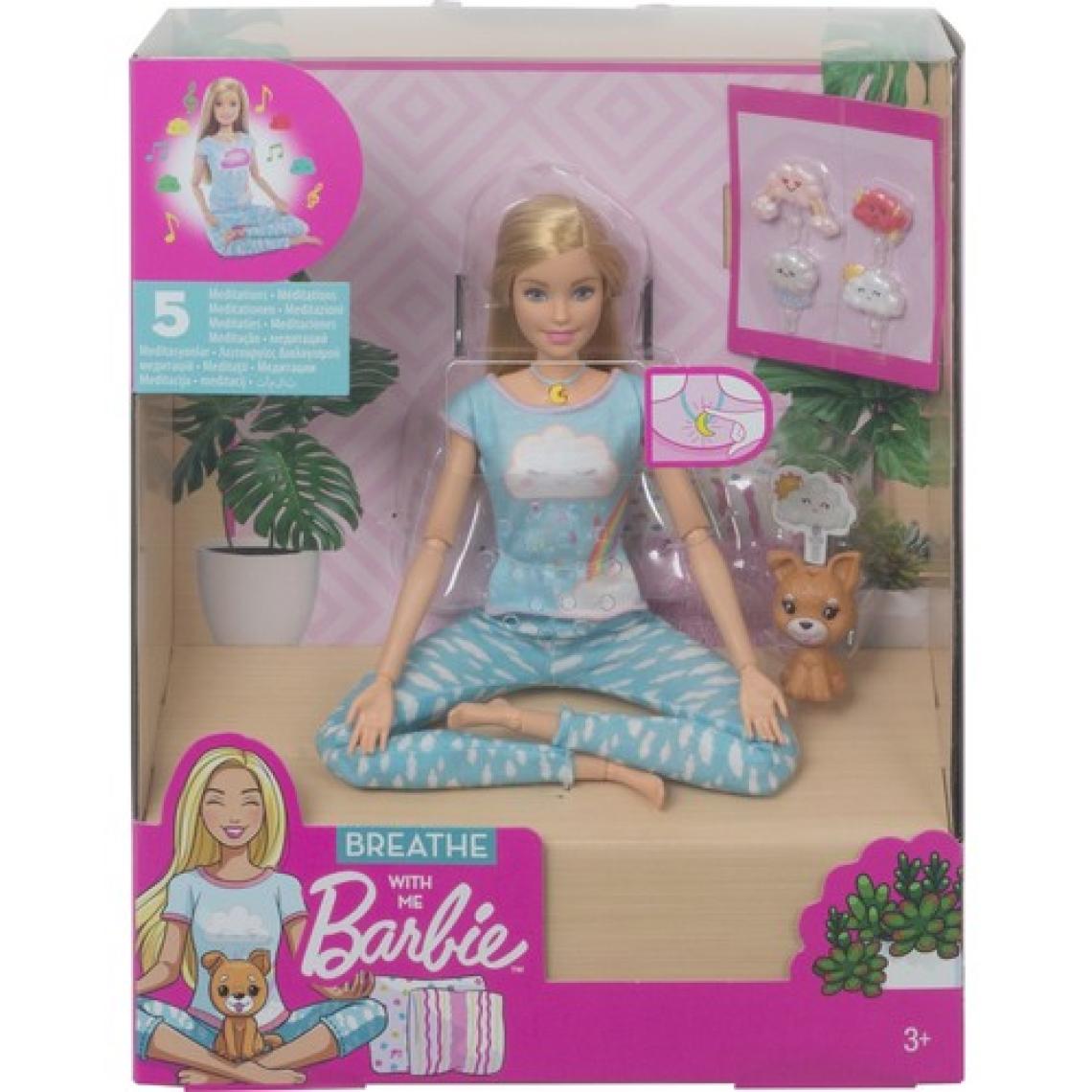 Barbie Wellness - Barbie Nefes Egzersizi Bebeği, Sarışın Bebek, 5 Işıklı ve Rehberli Meditasyon Egzersizi, Köpek Dahil GNK01