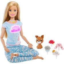 Barbie Wellness - Barbie Nefes Egzersizi Bebeği, Sarışın Bebek, 5 Işıklı ve Rehberli Meditasyon Egzersizi, Köpek Dahil GNK01