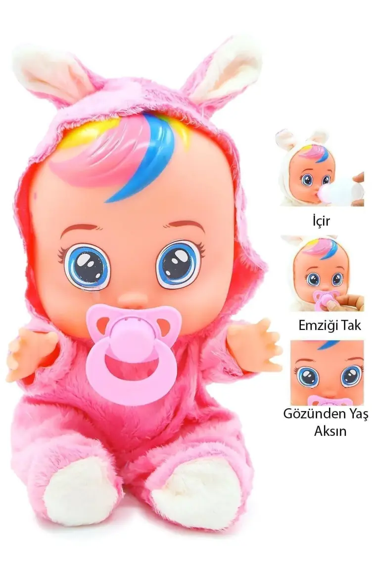 Global Toys Mavi Beyaz ve Pembe Renk Ağlayan ve Konuşan Et Bebek