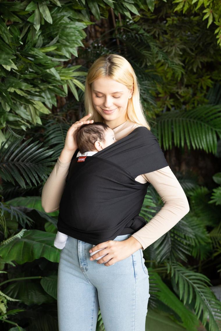 Siyah Wrap Sling Bebek Taşıma Şalı, Bebeklere Uygun Premium Kumaş, Güvenlik Sertifikalı Kanguru