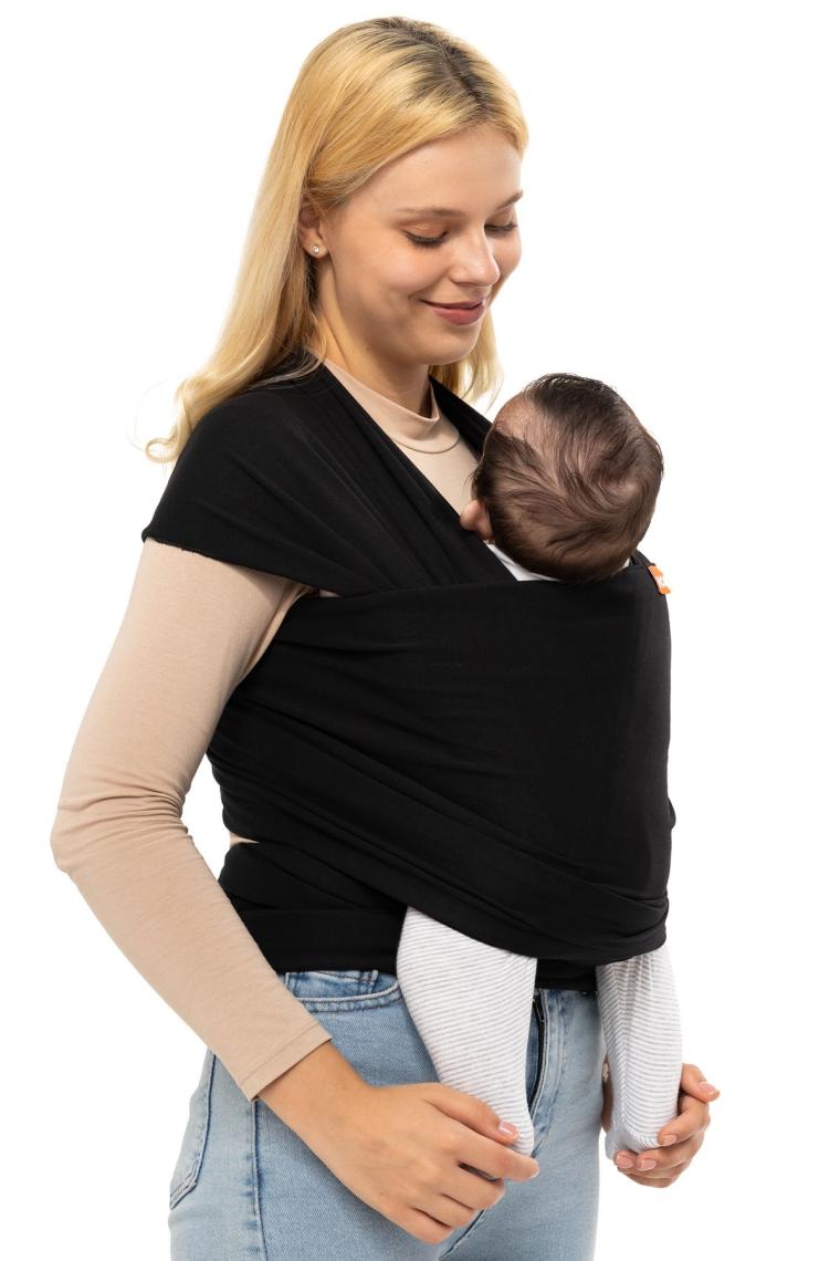 Siyah Wrap Sling Bebek Taşıma Şalı, Bebeklere Uygun Premium Kumaş, Güvenlik Sertifikalı Kanguru