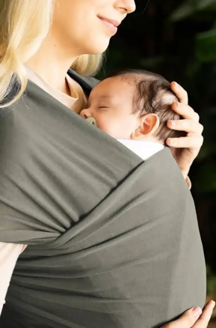 Noone Natural Gri Wrap Sling - Pamuklu Esnek Bebek Taşıma Şalı - Yenidoğan Bebeklerin Ihtiyacı Olan Ten Teması ve M Pozisyonu