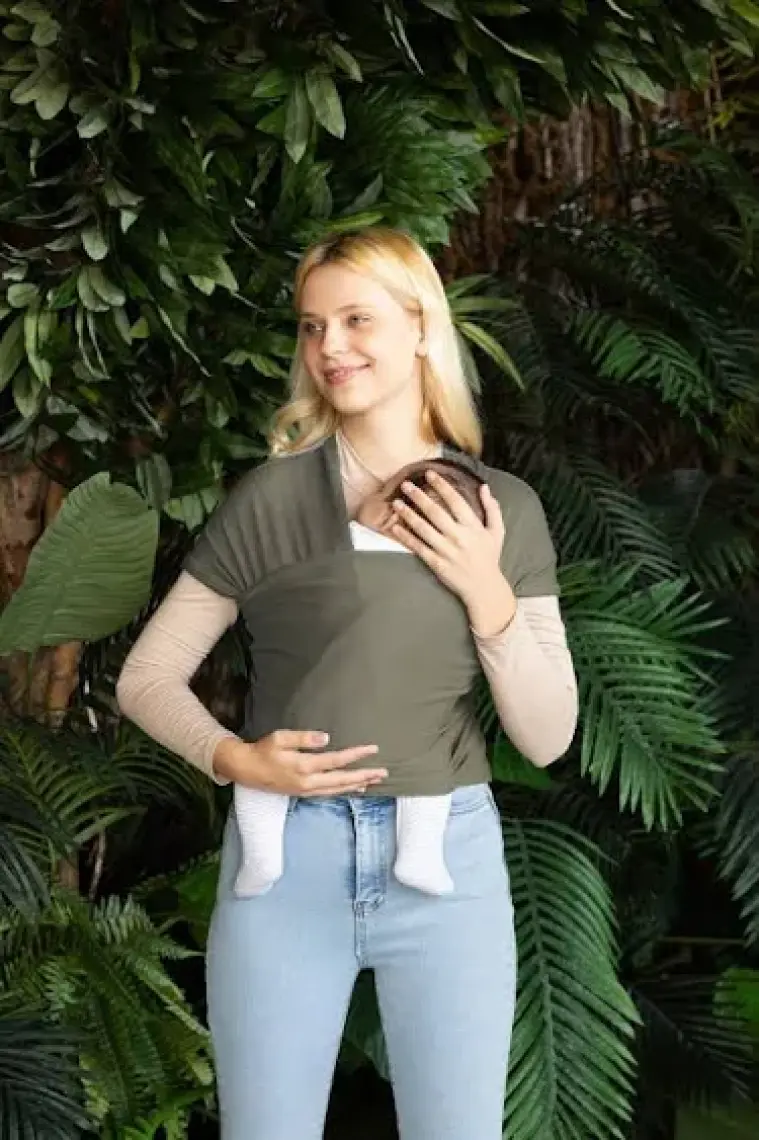 Noone Natural Gri Wrap Sling - Pamuklu Esnek Bebek Taşıma Şalı - Yenidoğan Bebeklerin Ihtiyacı Olan Ten Teması ve M Pozisyonu