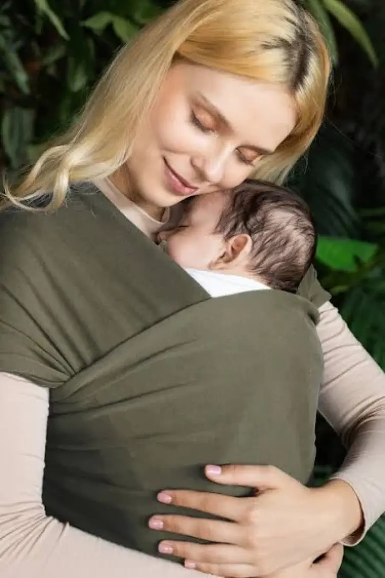 Noone Natural Gri Wrap Sling - Pamuklu Esnek Bebek Taşıma Şalı - Yenidoğan Bebeklerin Ihtiyacı Olan Ten Teması ve M Pozisyonu