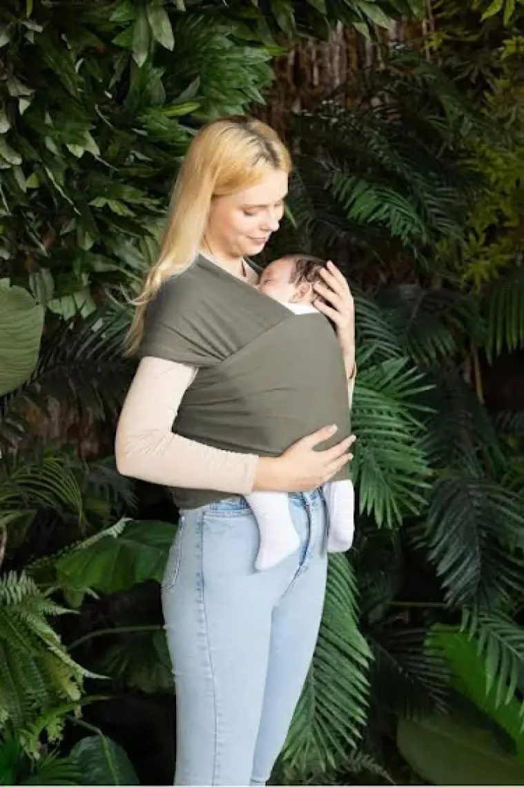 Noone Natural Gri Wrap Sling - Pamuklu Esnek Bebek Taşıma Şalı - Yenidoğan Bebeklerin Ihtiyacı Olan Ten Teması ve M Pozisyonu