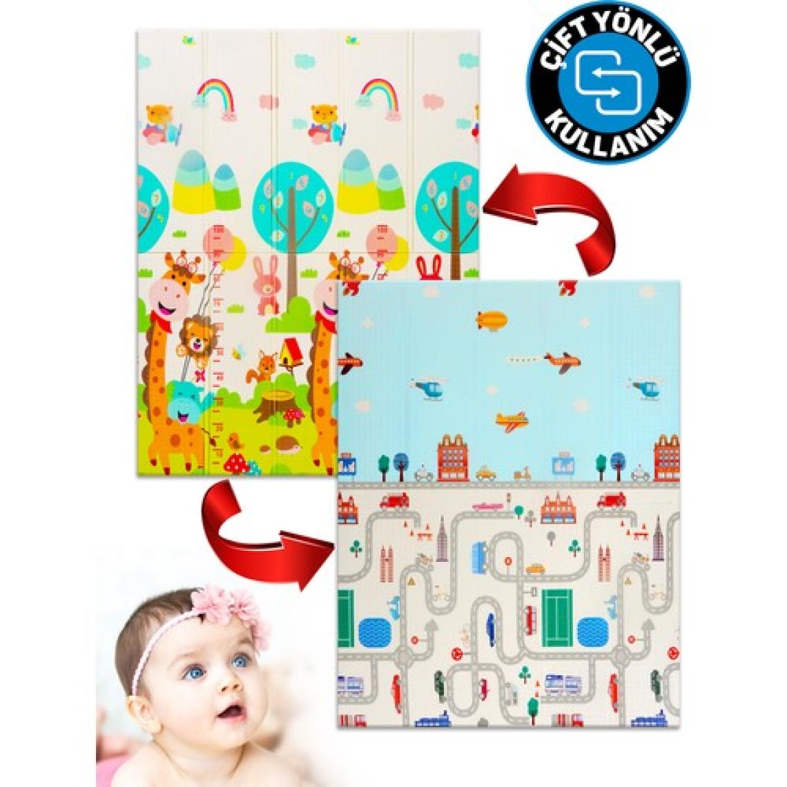 Circle Toys Neşeli Zürafa + Taşıtlar , Katlanabilir Çocuk Oyun Halısı – Ekstra Large - 180X200X1 cm - Taşıma Çantası Yanında
