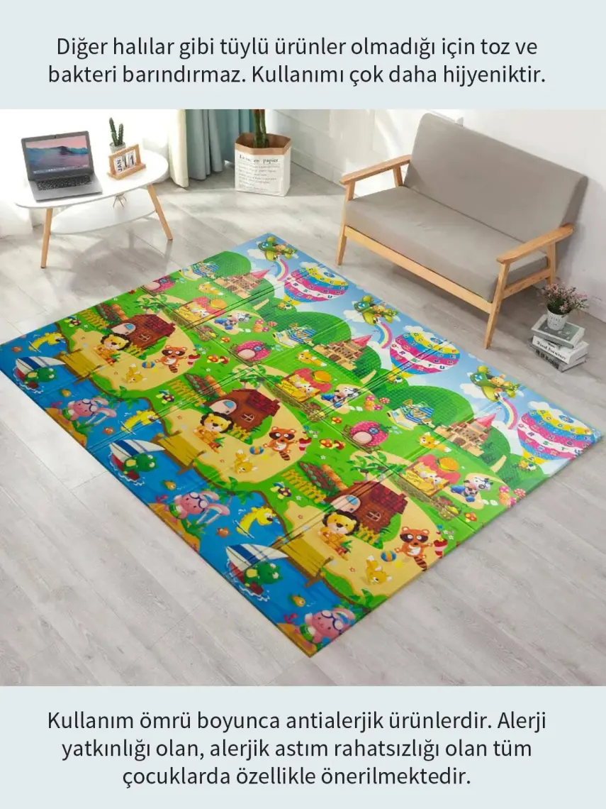 : Elfobaby Enjoy and Learn - Katlanabilir - Extra Large - Çift Yönlü - Oyun Halısı ve Matı 160X180 (Taşıma Çantalı)