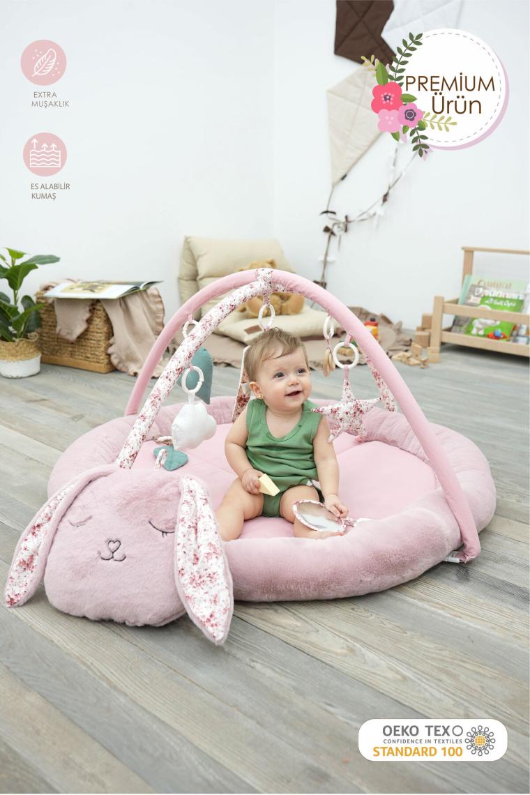 Bebek Oyun Alanı, Tavşanlı Bebek Aktivite Matı, Güvenli ve Yumuşak Oyun Matı, Baby Gym Serisi, Pudra