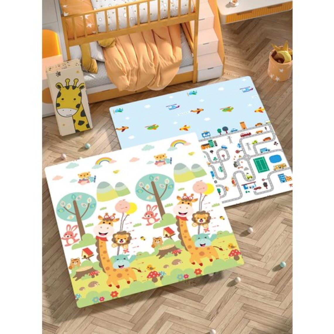 Elfobaby Taşıtlar Sevimli Dostlar - Katlanabilir - Extra Large - Çift Yönlü - Oyun Halısı ve Matı 160X180X1 (Taşıma Çantası Hediyeli)