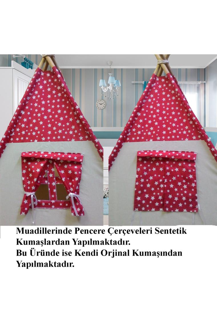 Altev Ahşap Yıldızlı Çoçuk Çadırı - Kırmızı