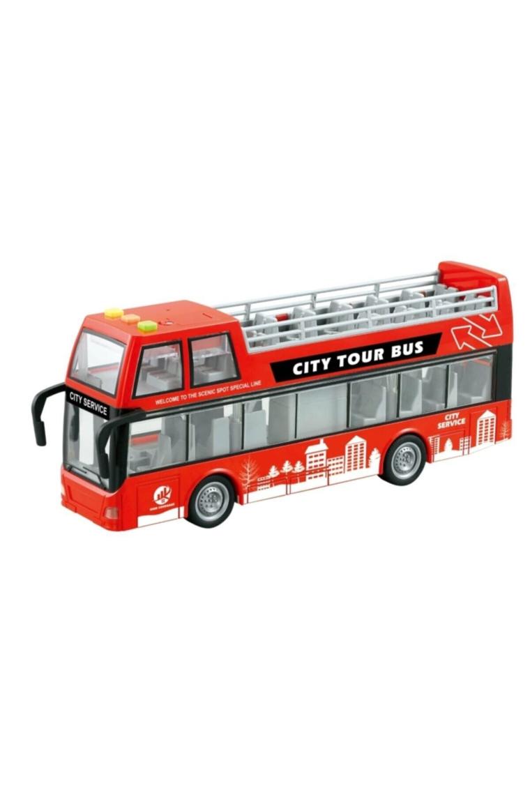 City Service Gezi Otobüsü 1:16 Sürtmeli Sesli Işıklı 27 Cm Kırmızı