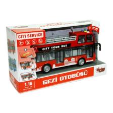 City Service Gezi Otobüsü 1:16 Sürtmeli Sesli Işıklı 27 Cm Kırmızı