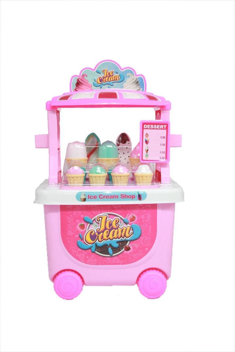 Tekerlekli Dondurma Arabası Dükkan Oyun Seti Ice Cream Shop Şekerleme Seyyar Oyun Arabası