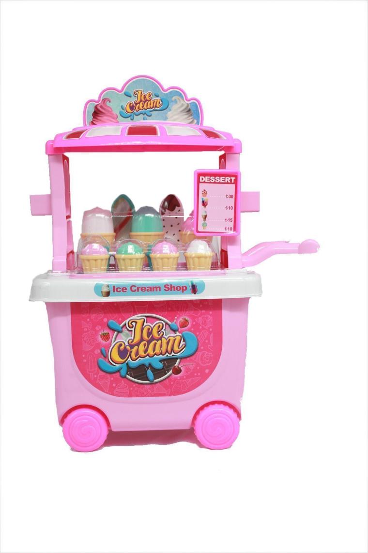 Tekerlekli Dondurma Arabası Dükkan Oyun Seti Ice Cream Shop Şekerleme Seyyar Oyun Arabası