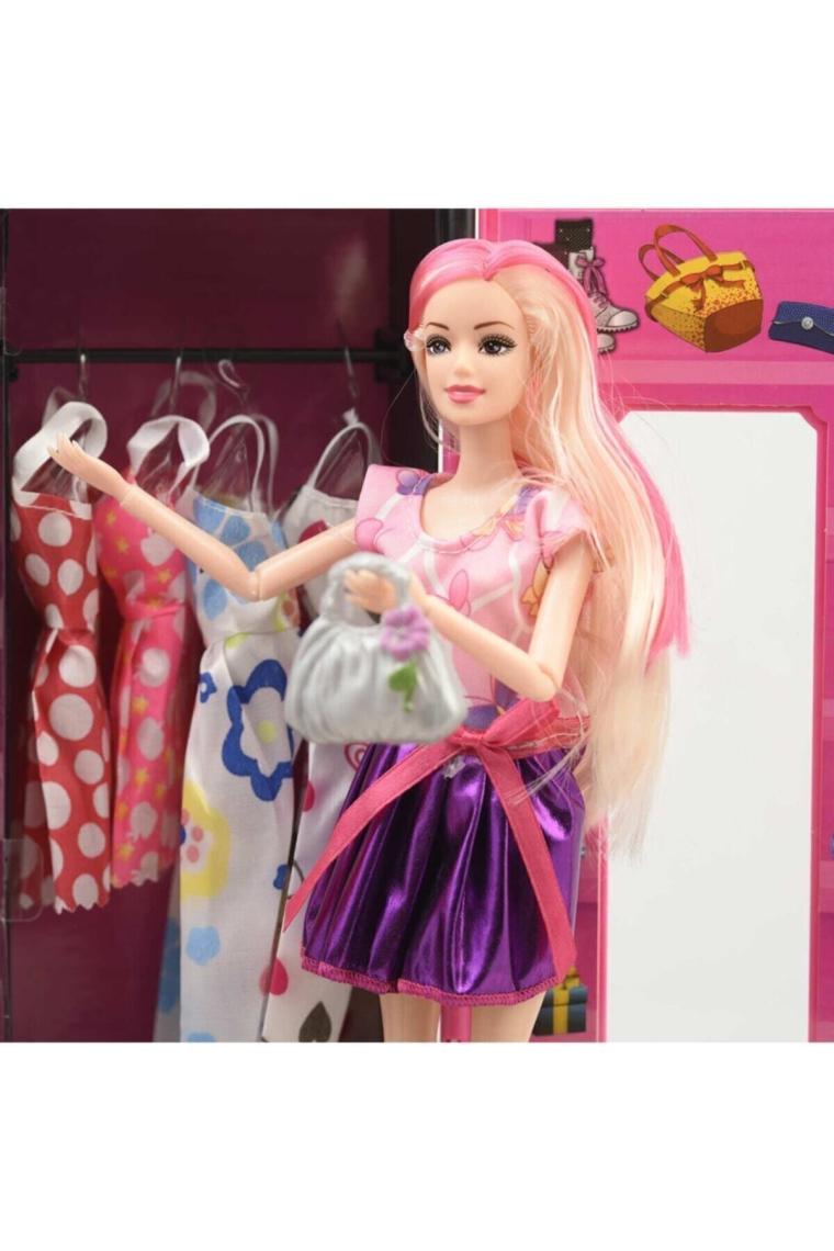 Furkan Oyuncak Sonsuz Hareket Bebekli Barbie Gardrobu, Çantalı Giysi Dolabı