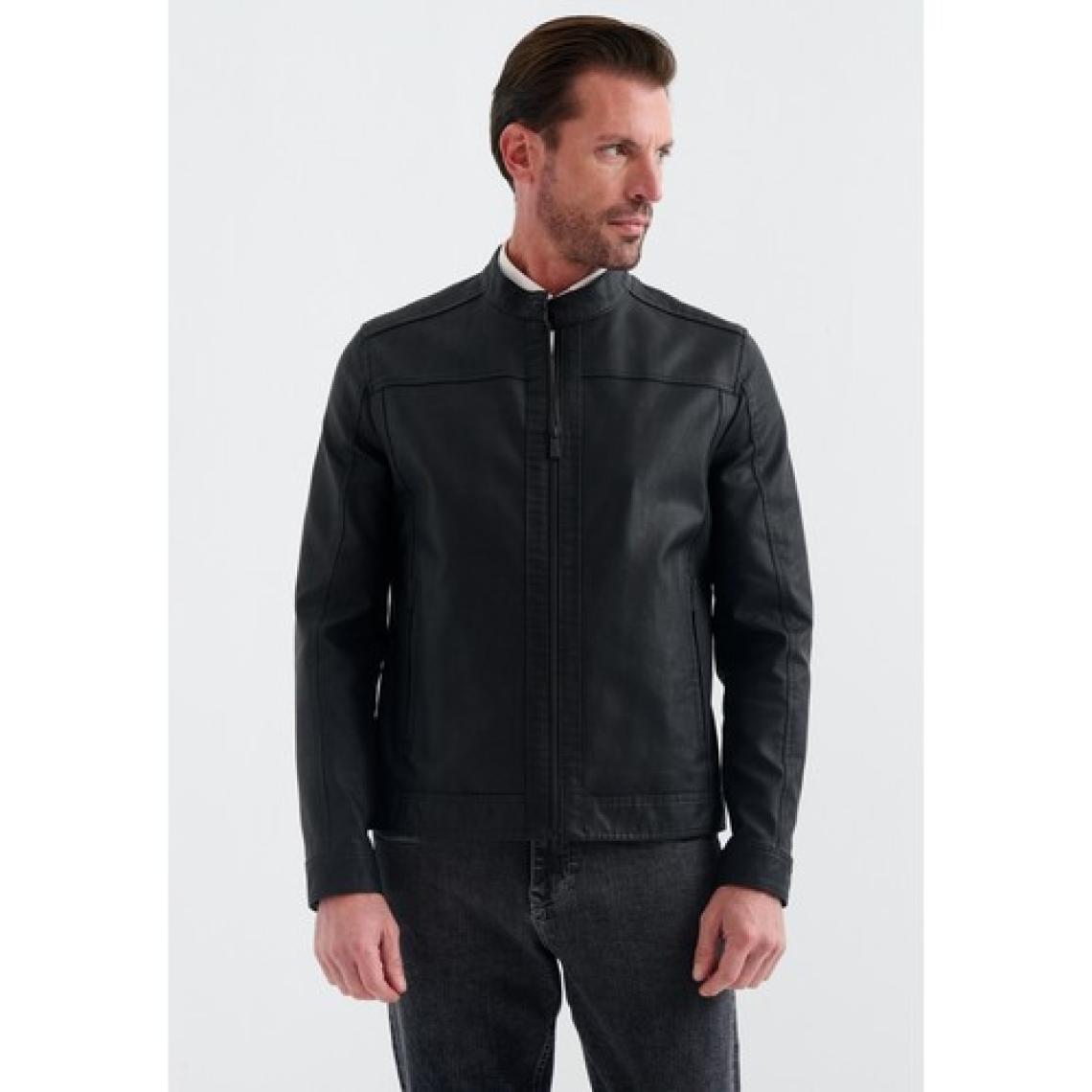 Pierre Cardin CEDRIC BIKER TARZI DERİ DOKUMA , REGULAR FİT, ERKEK SUNİ DERİ MONT