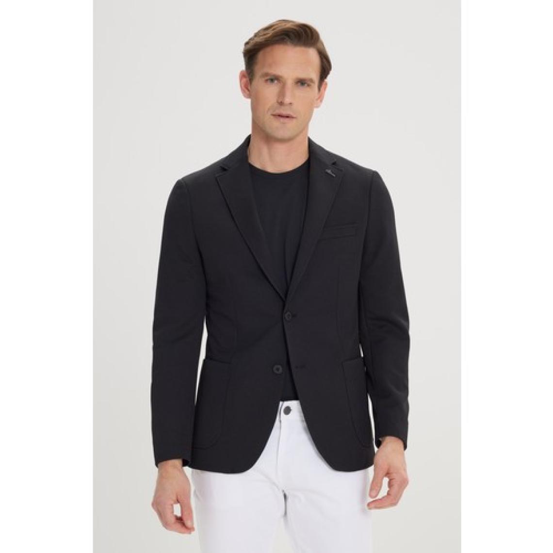 ALTINYILDIZ CLASSICS Erkek Siyah Slim Fit Dar Kesim Mono Yaka Casual Blazer Ceket