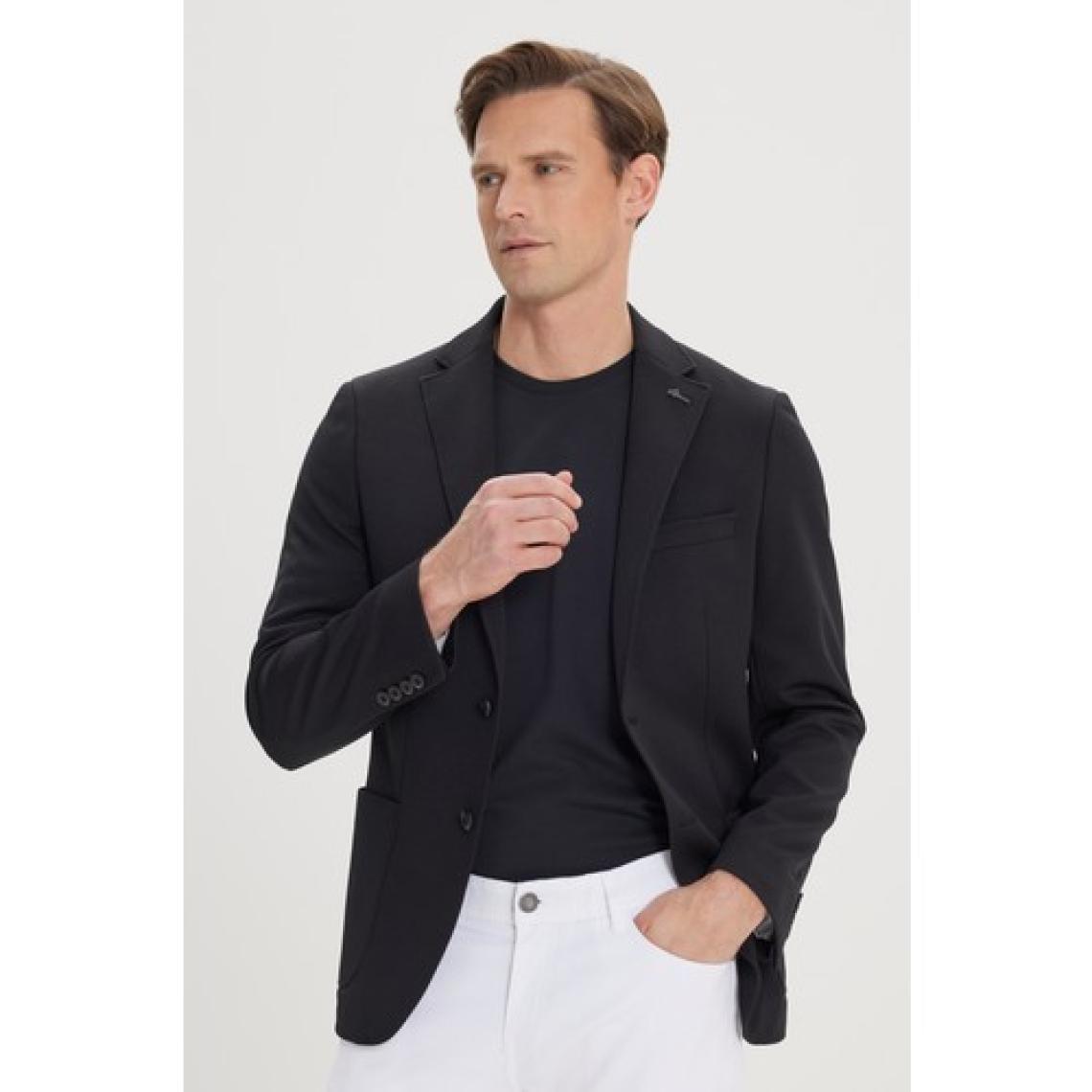 ALTINYILDIZ CLASSICS Erkek Siyah Slim Fit Dar Kesim Mono Yaka Casual Blazer Ceket