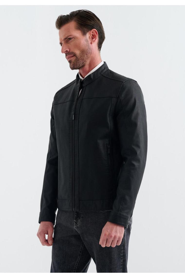 Pierre Cardin CEDRIC BIKER TARZI DERİ DOKUMA , REGULAR FİT, ERKEK SUNİ DERİ MONT