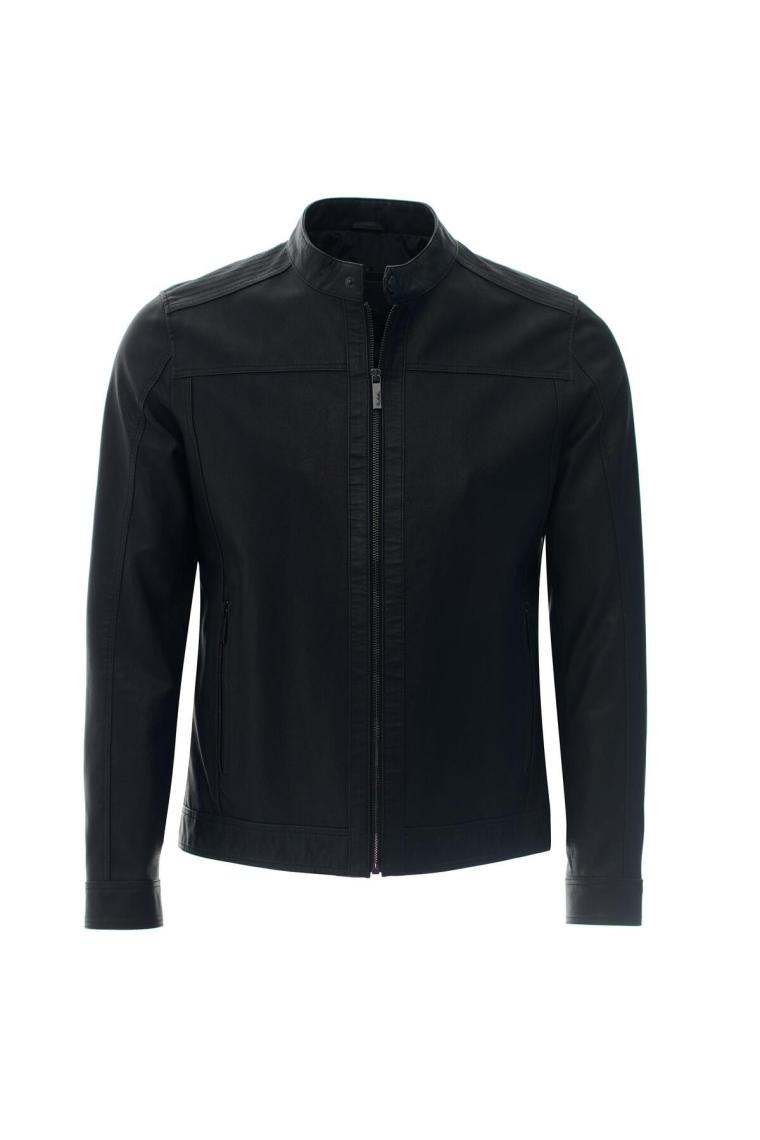Pierre Cardin CEDRIC BIKER TARZI DERİ DOKUMA , REGULAR FİT, ERKEK SUNİ DERİ MONT