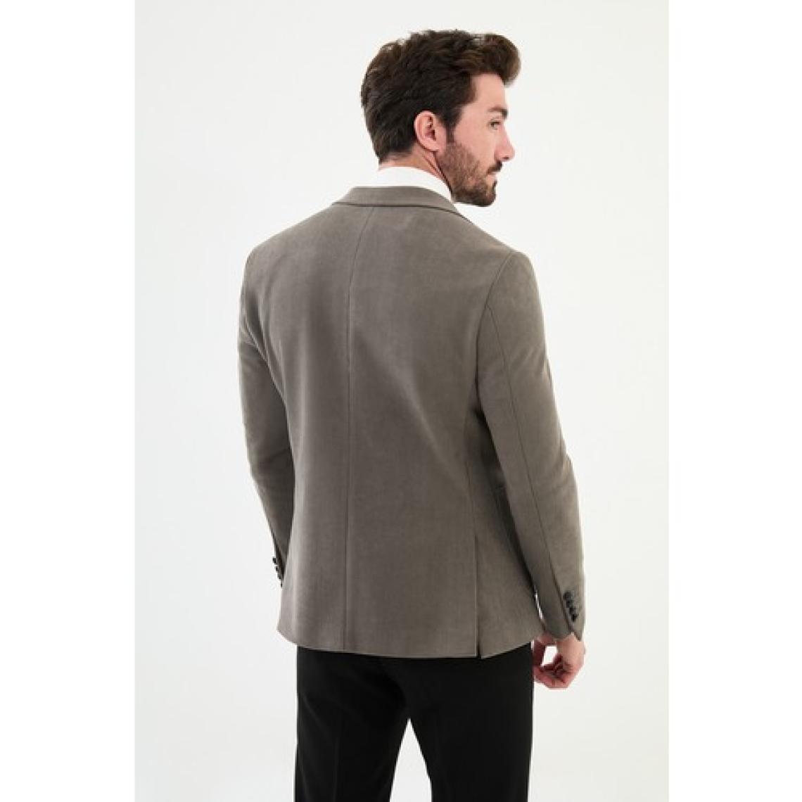 MCR Çizgili Vizon Rengi Slim Fit Torba Cep Mono Yaka Kadife Erkek Ceket