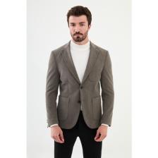 MCR Çizgili Vizon Rengi Slim Fit Torba Cep Mono Yaka Kadife Erkek Ceket