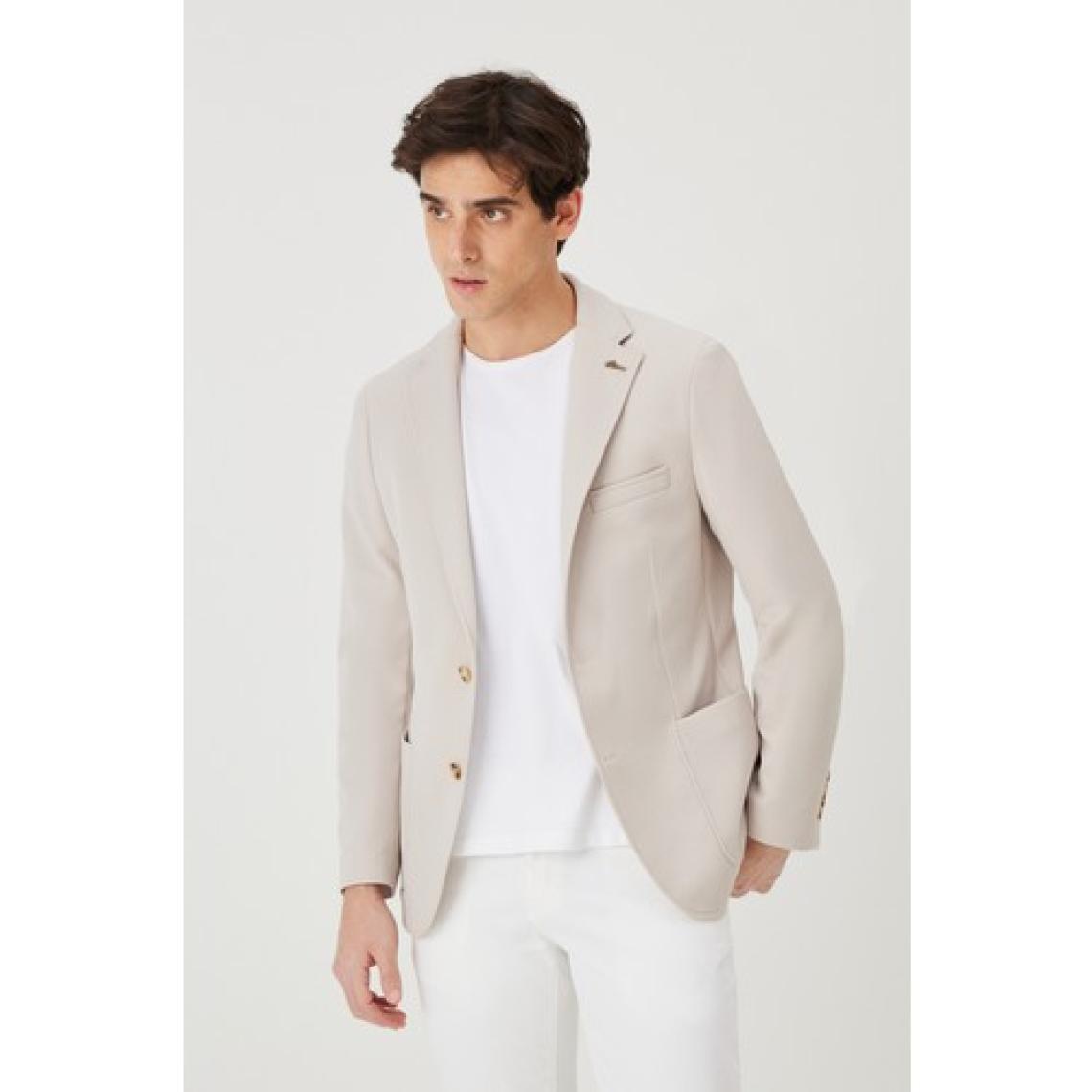 Altınyıldız Classics AC&Co / Altınyıldız Classics Erkek Bej Slim Fit Dar Kesim Mono Yaka Casual Blazer Ceket