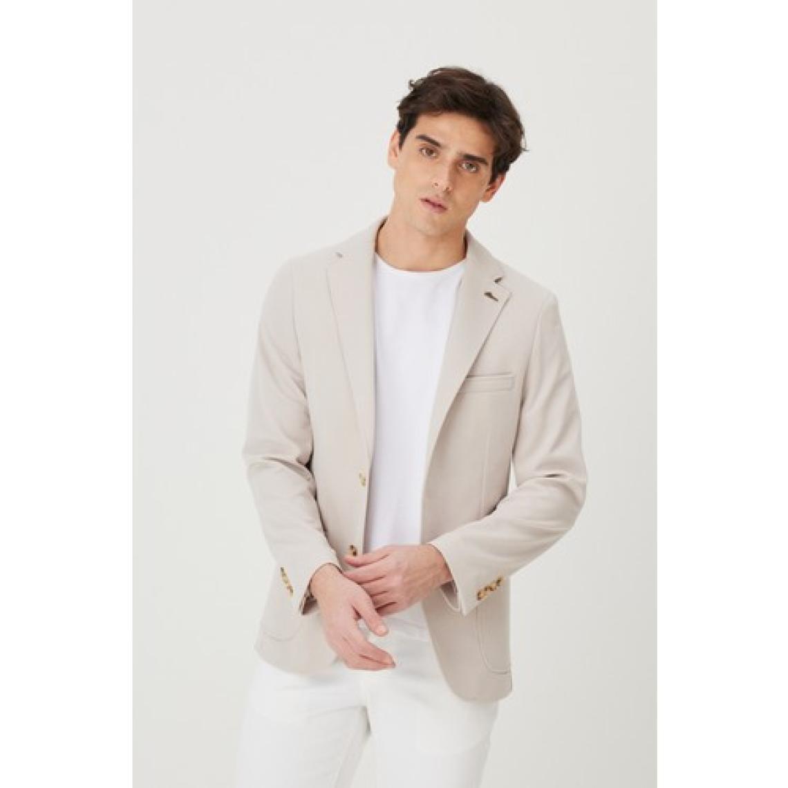 Altınyıldız Classics AC&Co / Altınyıldız Classics Erkek Bej Slim Fit Dar Kesim Mono Yaka Casual Blazer Ceket