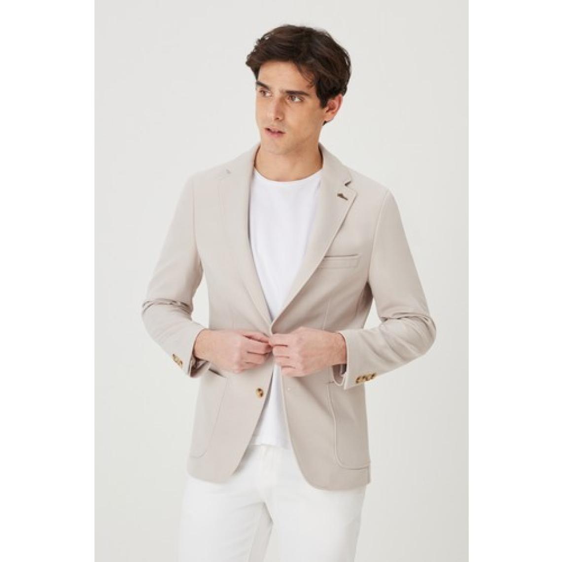 Altınyıldız Classics AC&Co / Altınyıldız Classics Erkek Bej Slim Fit Dar Kesim Mono Yaka Casual Blazer Ceket