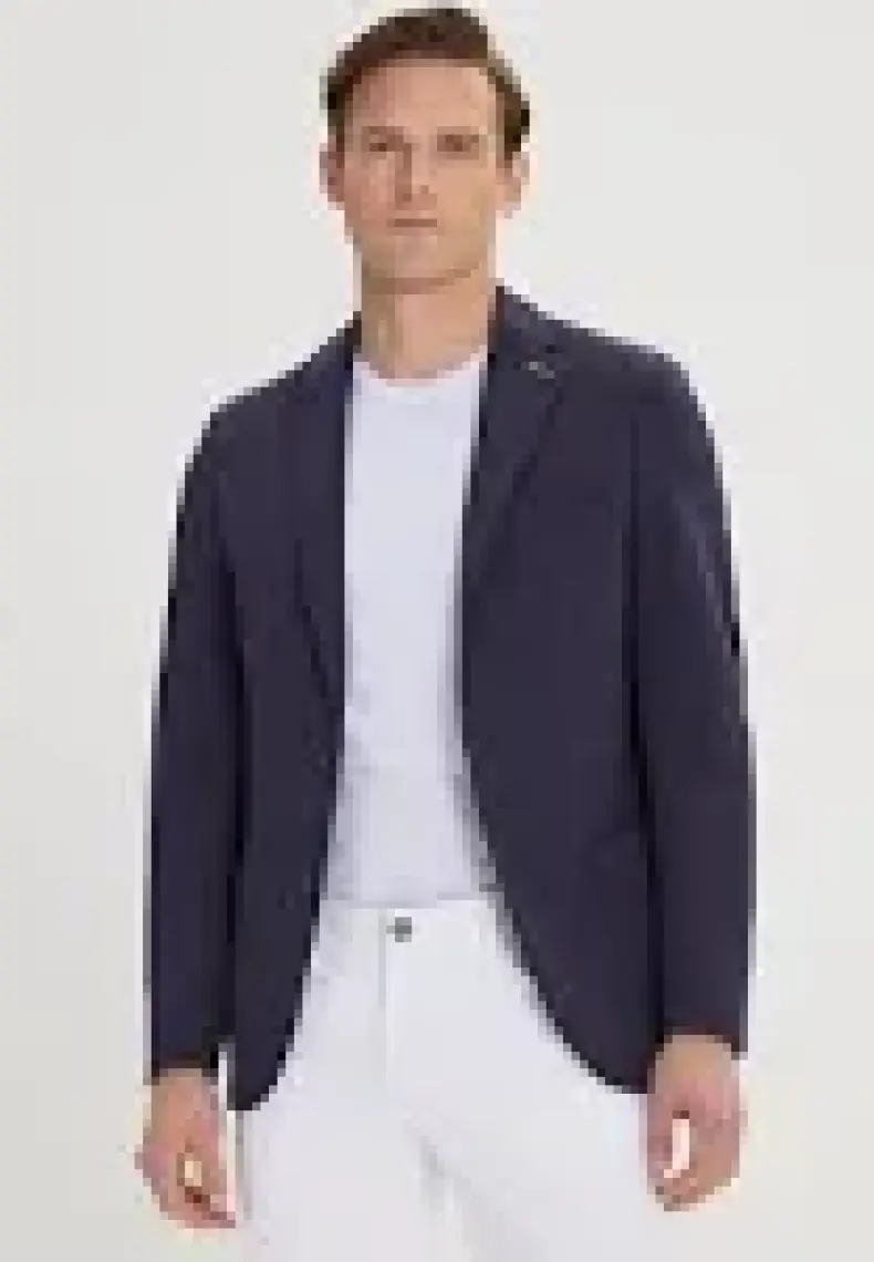 ALTINYILDIZ CLASSICS Erkek Lacivert Slim Fit Dar Kesim Mono Yaka Casual Blazer Ceket