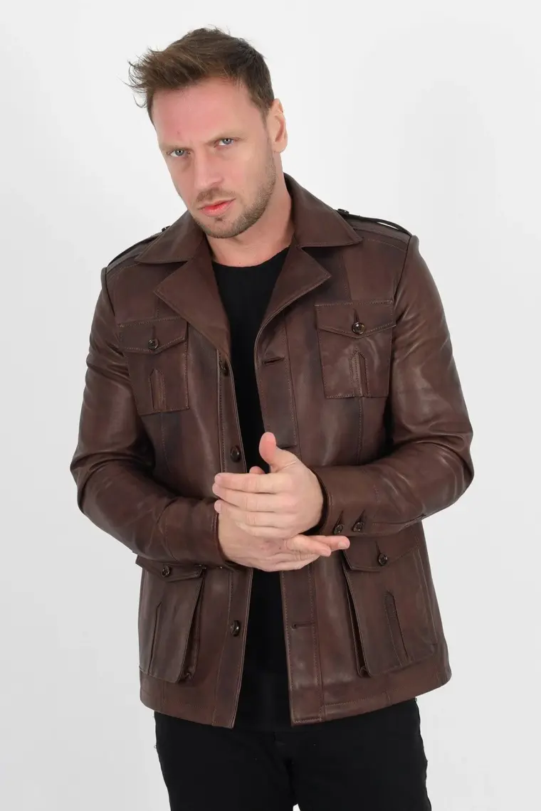 Alin Harrison Hakiki Deri Wax Kahve Safari Ceket Erkek