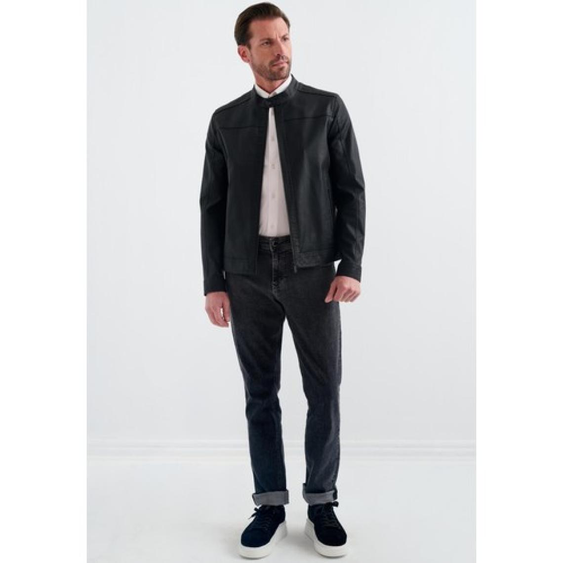 Pierre Cardin CEDRIC BIKER TARZI DERİ DOKUMA , REGULAR FİT, ERKEK SUNİ DERİ MONT
