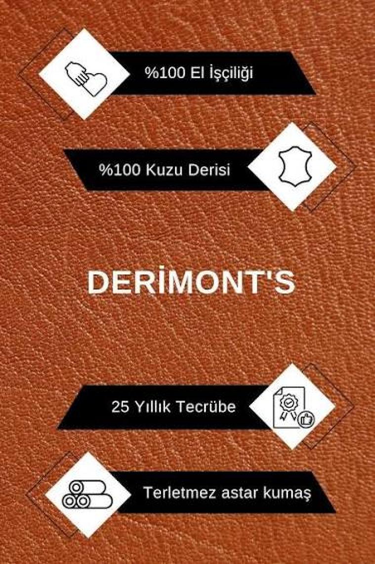 Derimont Deri Siyah Erkek Deri Mont Işlemeli Fermuarlı Deri Ceket