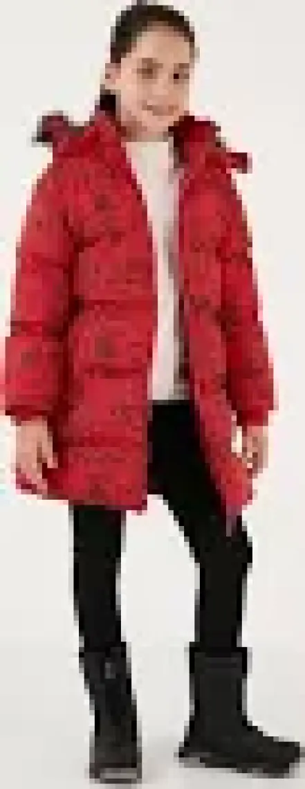 Lela Yakası Suni Kürklü Yazı Baskılı Çıkarılabilir Kapüşonlu Peluş Astarlı Kışlık Mont Kız Çocuk Mont 5761984