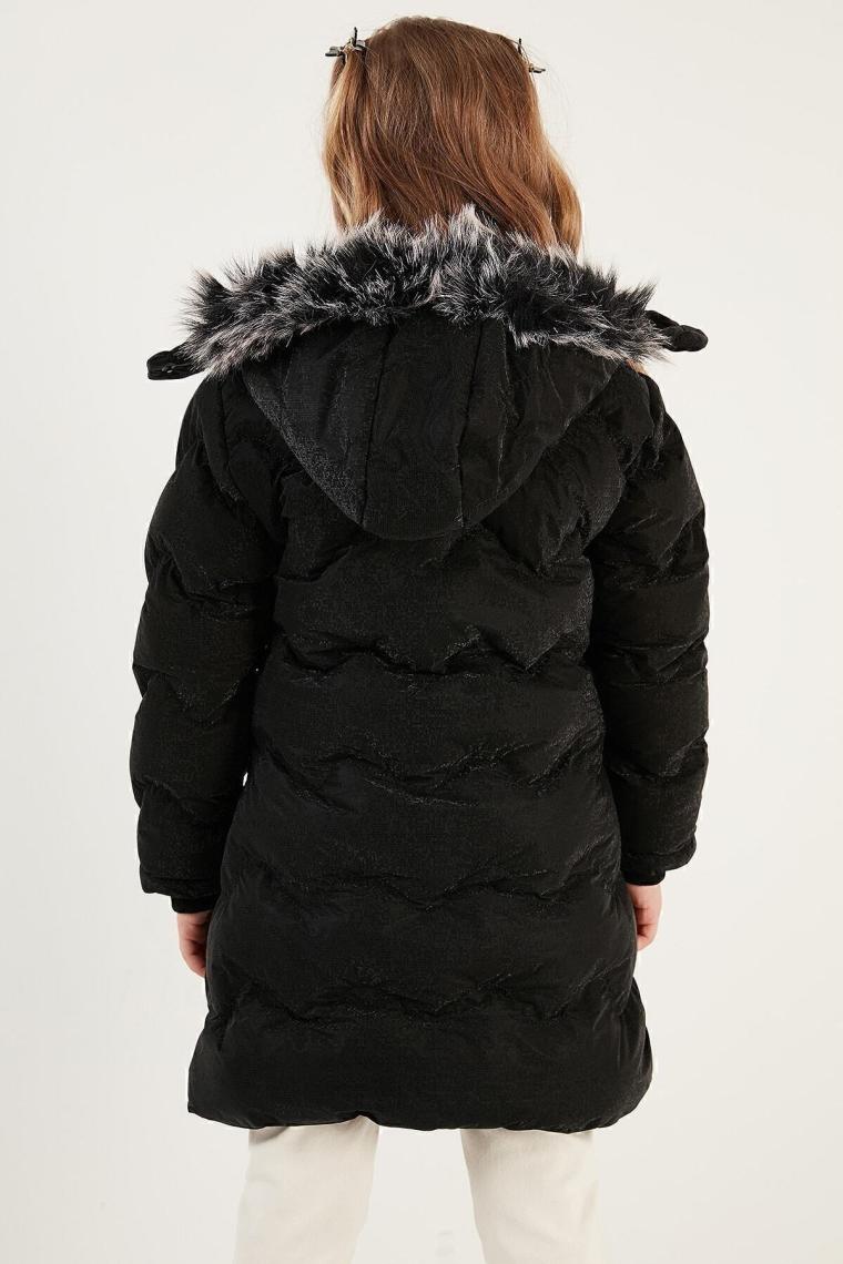 Lela Peluş Astarlı Yakası Suni Kürklü Çıkarılabilir Kapüşonlu Kışlık Mont Kız Çocuk Mont 5761905