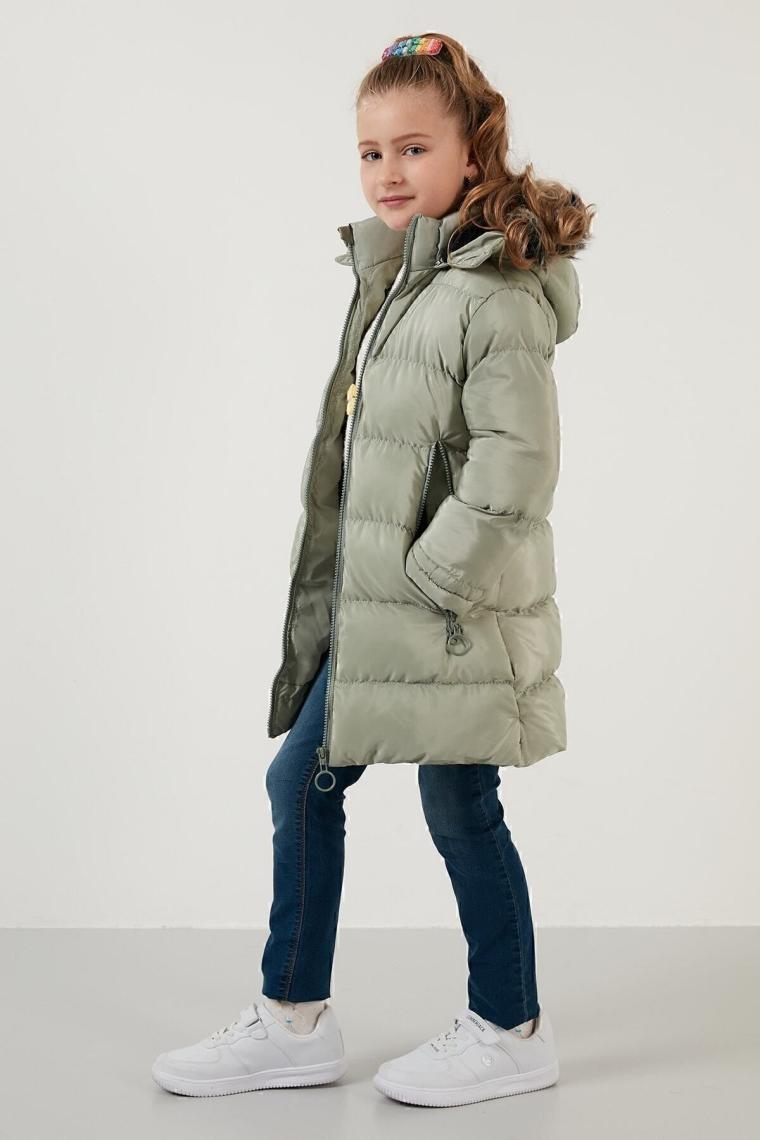Lela Tüylü Kapüşonlu Cepli Şişme Mont Kız Çocuk Mont 5766038