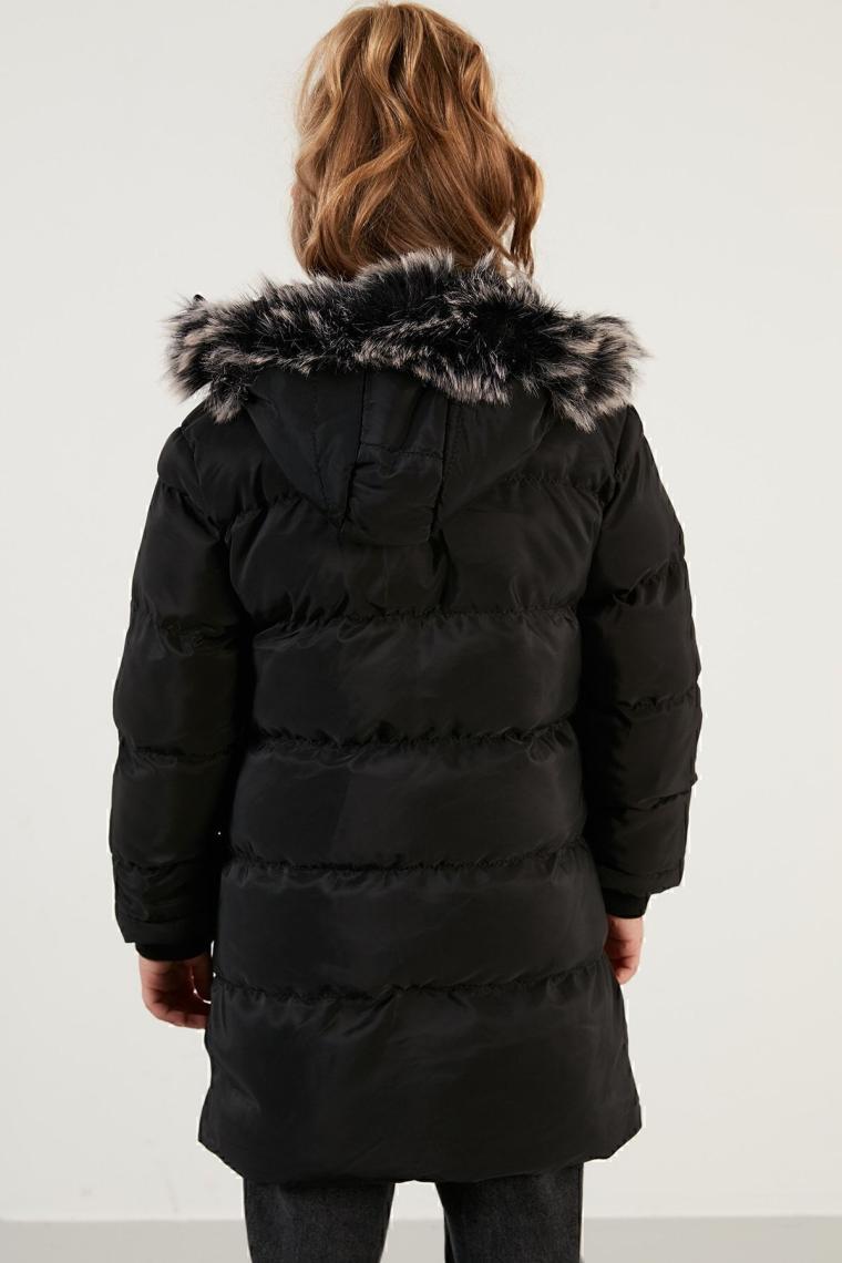 Lela Tüylü Kapüşonlu Cepli Şişme Mont Kız Çocuk Mont 5766038