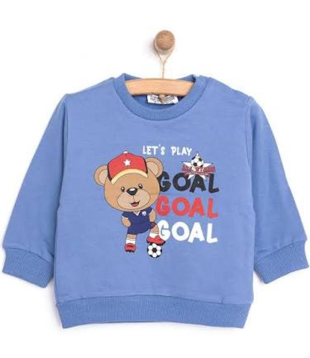 HelloBaby Basic Az Şardonlu Goal Baskılı Sweatshirt Erkek Bebek