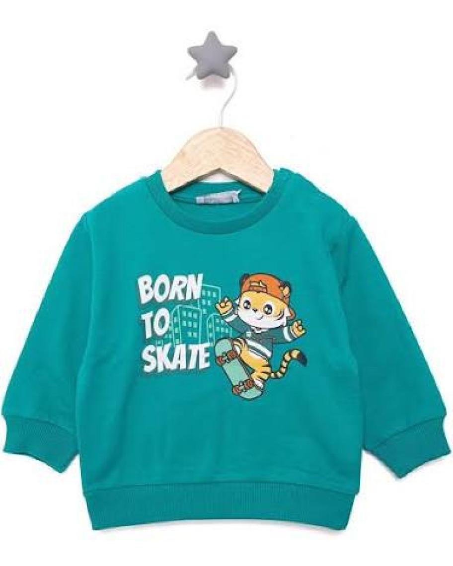 HelloBaby Basic Az Şardonlu Kedi Desenli Sweatshirt Erkek Bebek