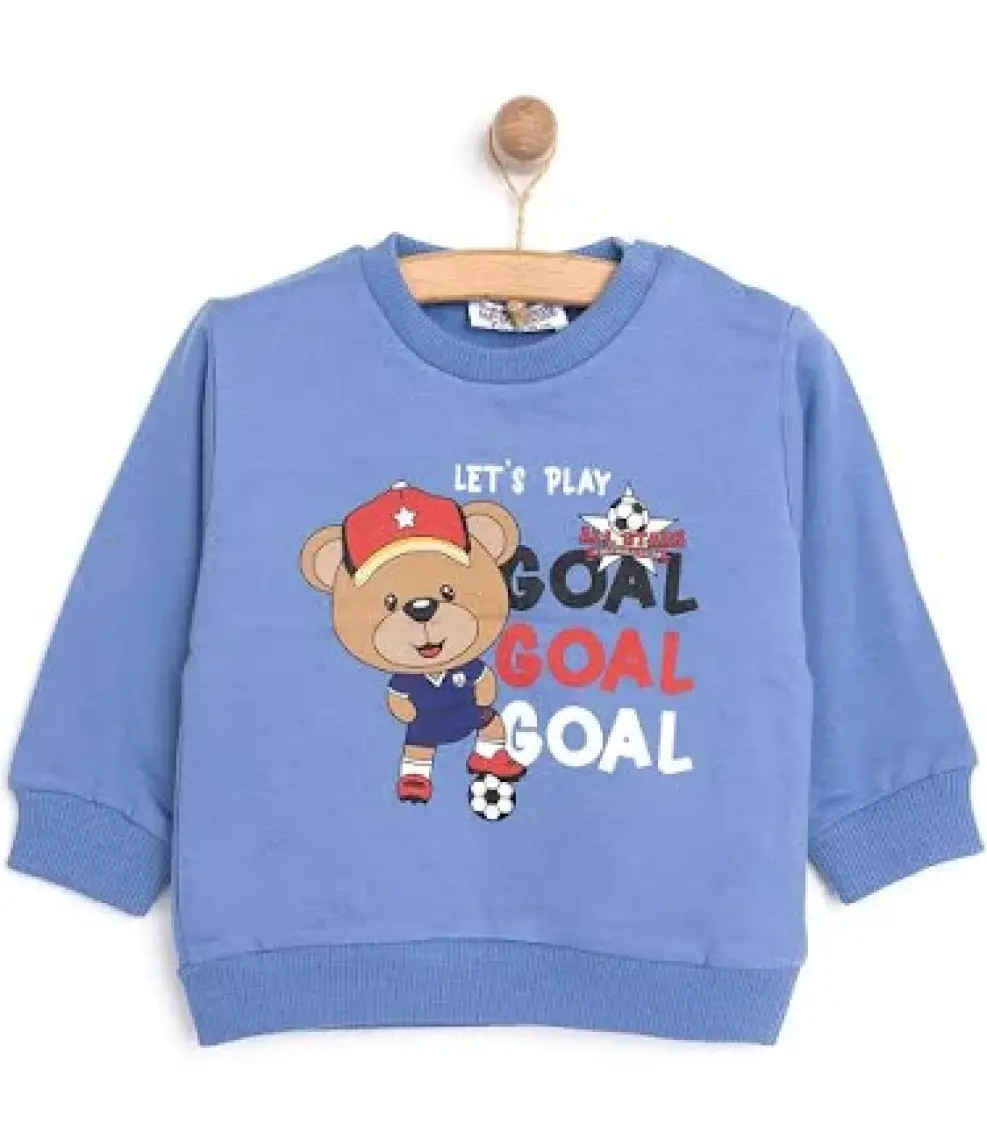 HelloBaby Basic Az Şardonlu Goal Baskılı Sweatshirt Erkek Bebek