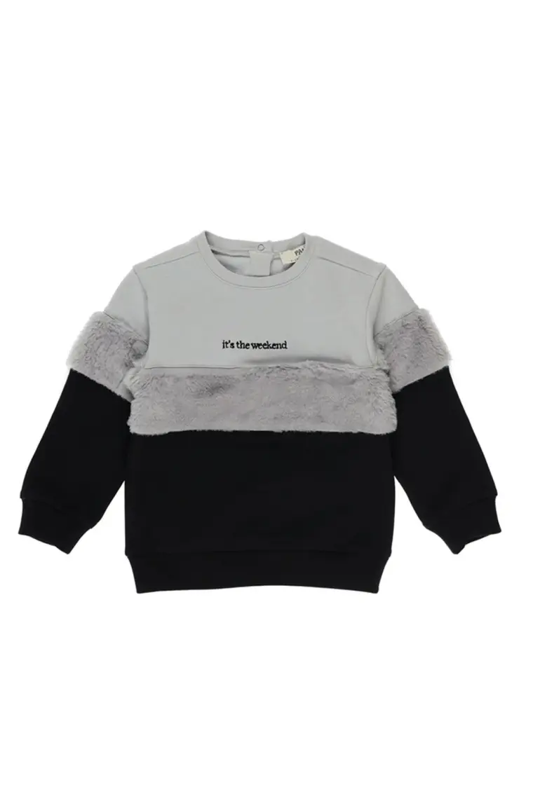 Panço Kız Bebek Peluş Detaylı Yazı Nakışlı Sweatshirt