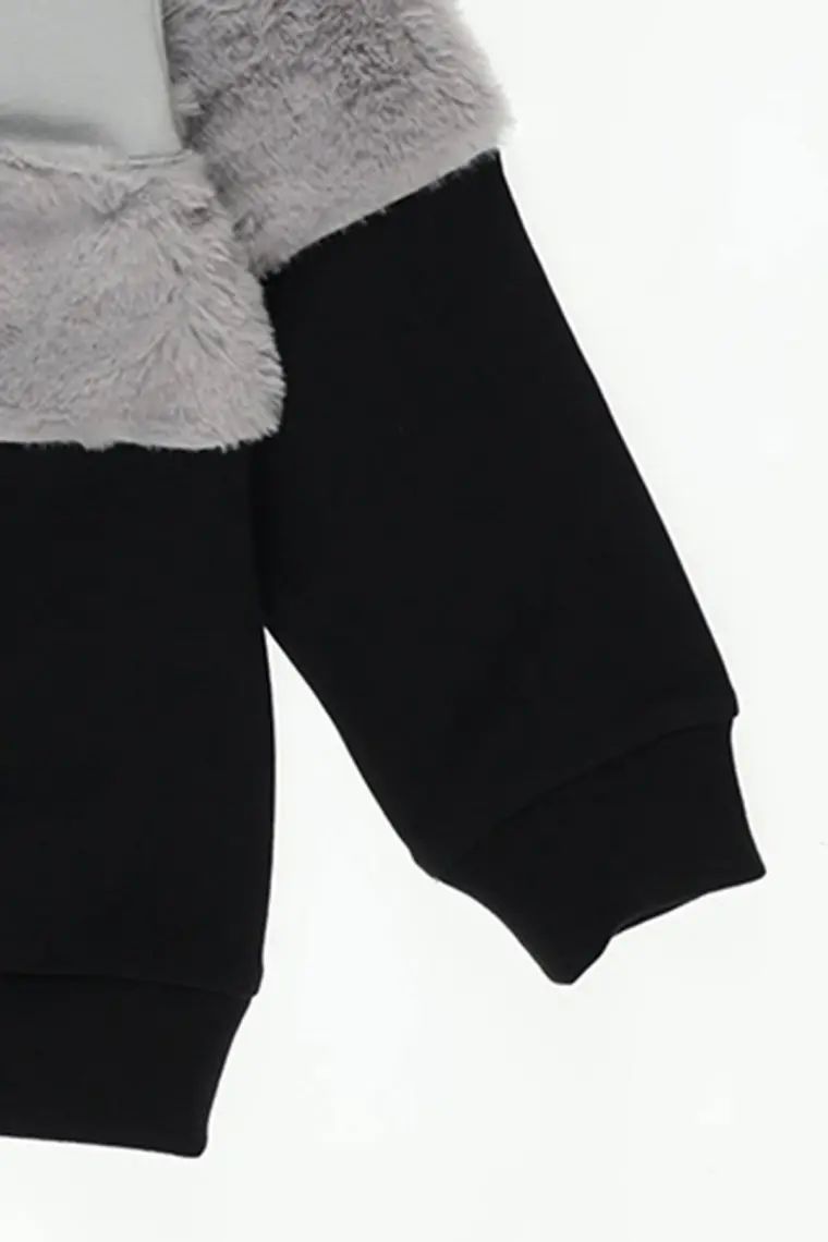 Panço Kız Bebek Peluş Detaylı Yazı Nakışlı Sweatshirt