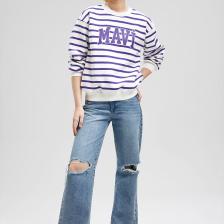 Logo Baskılı Mor Çizgili Sweatshirt 1s10099-86806