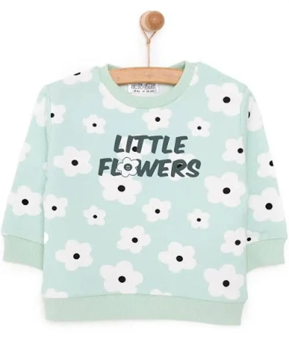HelloBaby Basic Az Şardonlu Yazılı Papatya Desenli Sweatshirt Kız Bebek